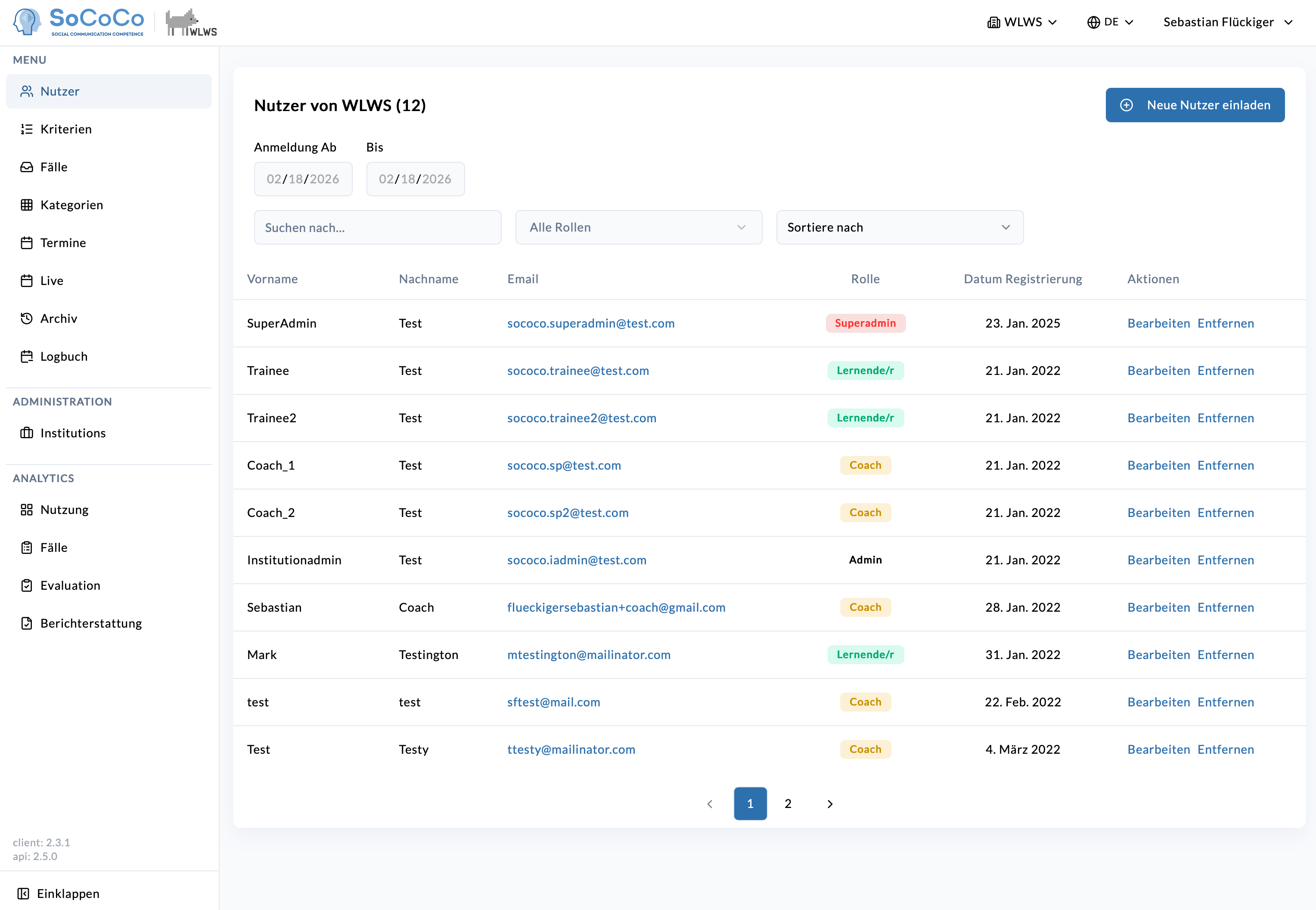 SoCoCo Benutzerverwaltung